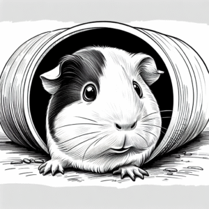 Coloring page of a pet guinea pig, gentle companion peeking from a tunnel