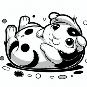 Coloring page of a pet guinea pig, playful pet lying on its back