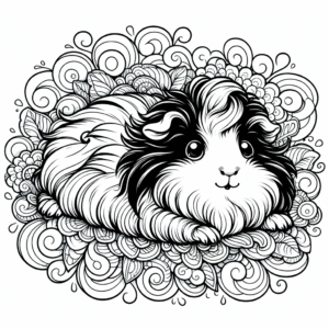 Coloring page of a pet guinea pig, tiny explorer lying on its back