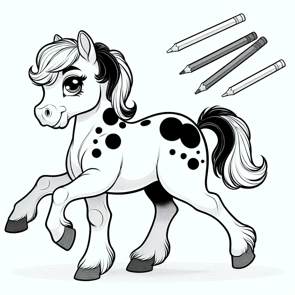 Coloring page of a pony, royal steed trotting in a parade