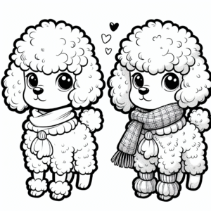 Coloring page of a Poodle dog, brave protector posing for a photo