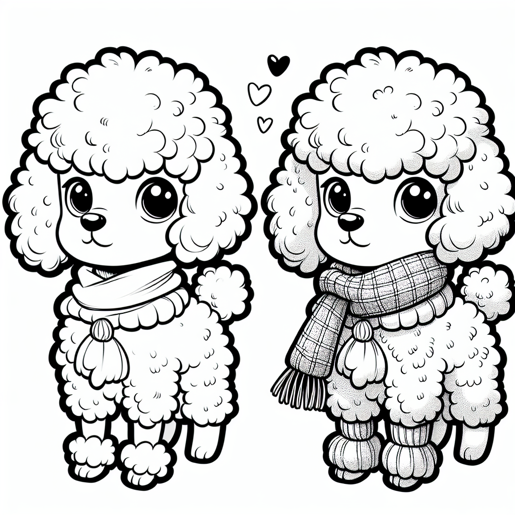 Coloring page of a Poodle dog, brave protector posing for a photo