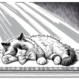 Coloring page of a Ragdoll cat, lazy napper sleeping in a sunbeam