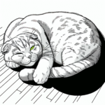 Coloring page of a Scottish Fold cat, curious cat sleeping in a sunbeam