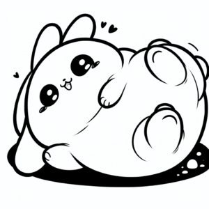 Coloring page of a smoosh squishy animal, chubby bunny rolling around
