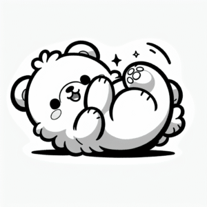 Coloring page of a smoosh squishy animal, fluffy bear rolling around