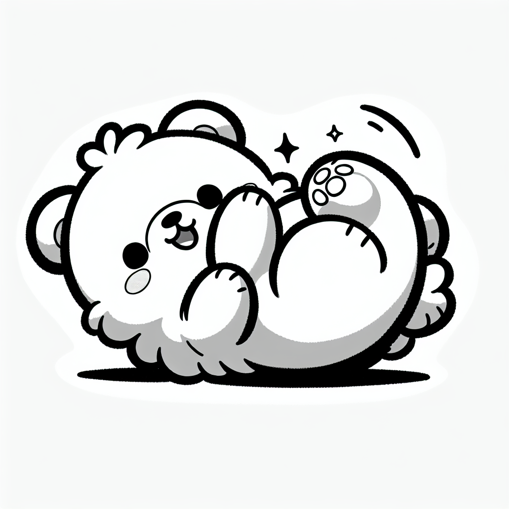 Coloring page of a smoosh squishy animal, fluffy bear rolling around
