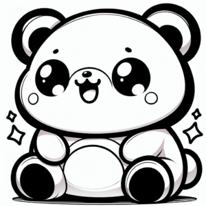 Coloring page of a smoosh squishy animal, fluffy bear sitting happily