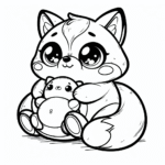 Coloring page of a smoosh squishy animal, plump fox hugging a plush toy