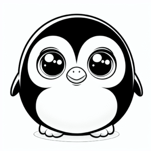 Coloring page of a smoosh squishy animal, round penguin rolling around