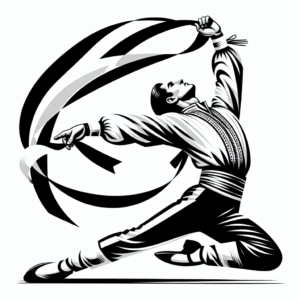 Coloring page of a traditional performer, traditional folk dancer performing a split