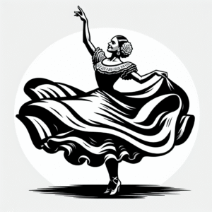 Coloring page of a traditional performer, traditional folk dancer spinning gracefully