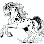 Coloring page of a war horse, racing champion rearing up majestically