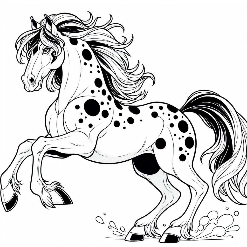 Coloring page of a war horse, racing champion rearing up majestically