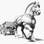 Coloring page of a workhorse, trusty companion pulling a carriage