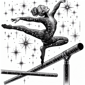Coloring page of a acrobat performer, acrobat balancing on a beam