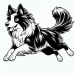 Page à colorier d’un chien Border Collie, brave protecteur sautant d’excitation