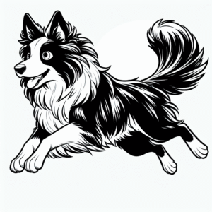 Coloring page of a Border Collie dog, brave protector jumping in excitement