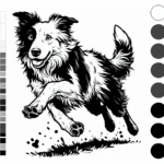 Coloring page of a Border Collie dog, curious explorer jumping in excitement