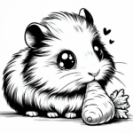 Coloring page of a cavy, fluffy friend sniffing a carrot