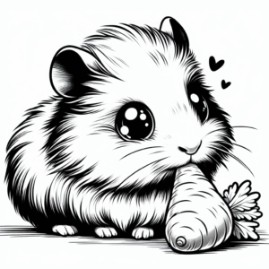 Coloring page of a cavy, fluffy friend sniffing a carrot