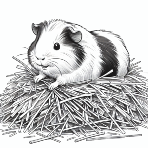 Coloring page of a cavy, snuggly buddy hiding under hay