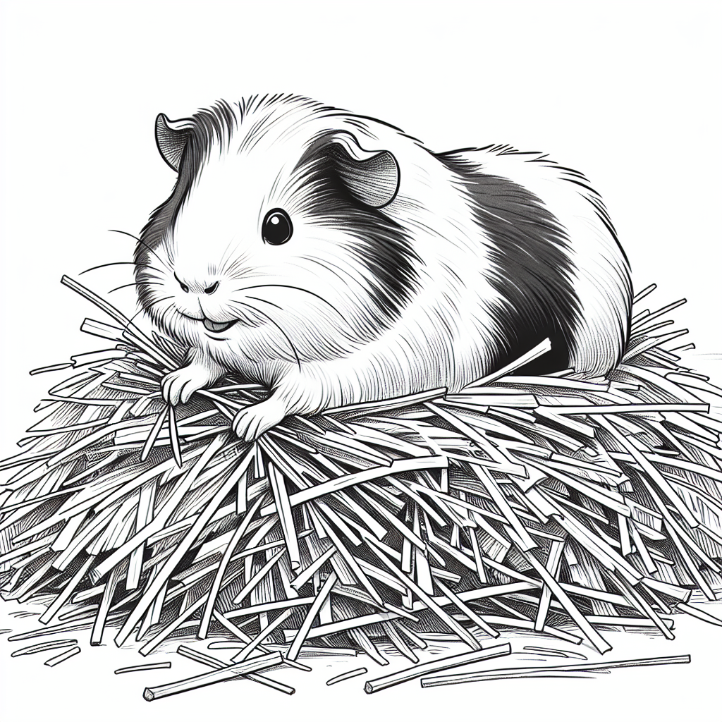 Coloring page of a cavy, snuggly buddy hiding under hay