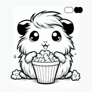 Coloring page of a cavy, snuggly buddy popcorning happily