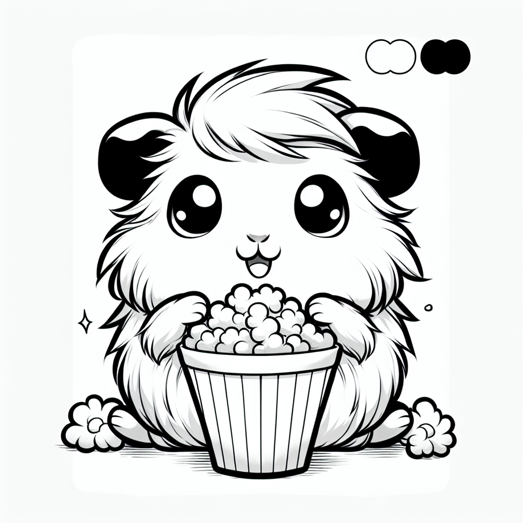 Coloring page of a cavy, snuggly buddy popcorning happily