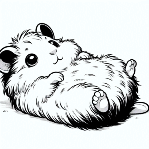 Coloring page of a cavy, tiny explorer lying on its back