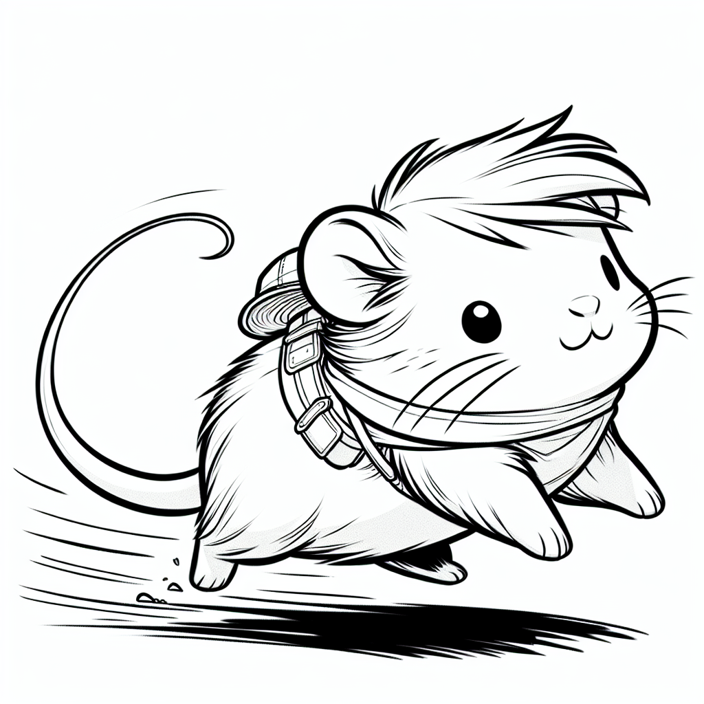 Coloring page of a cavy, tiny explorer running in circles