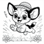 Coloring page of a Chihuahua dog, energetic pup jumping in excitement