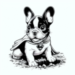Coloring page of a French Bulldog dog, curious explorer digging a hole