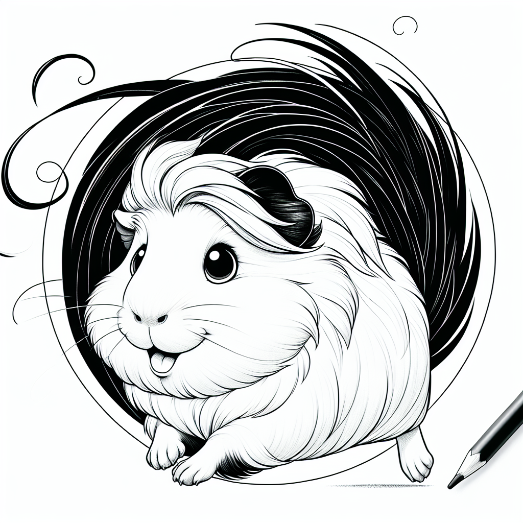 Coloring page of a guinea pig, snuggly buddy running in circles