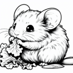 Coloring page of a little rodent, gentle companion nibbling on lettuce