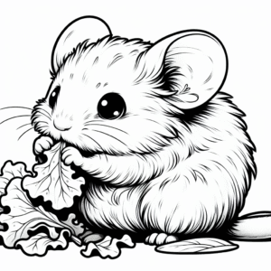 Coloring page of a little rodent, gentle companion nibbling on lettuce