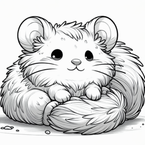 Coloring page of a little rodent, snuggly buddy lying on its back