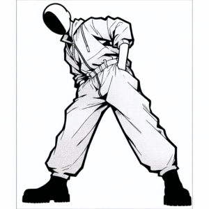 Coloring page of a manga character, choreographer leaning forward to the audience