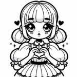 Coloring page of a manga character, fashionista making a heart with hands