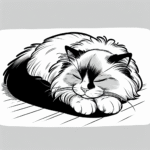 Coloring page of a Ragdoll cat, lazy napper sleeping in a sunbeam