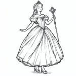 Coloring page of a royal maiden, royal beauty holding a scepter