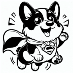 Page de coloriage d’un chien Corgi, ami joueur qui saute d’excitation