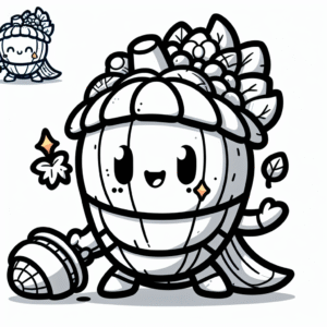 Coloring page of a cornucopia character, harvest helper sharing a meal
