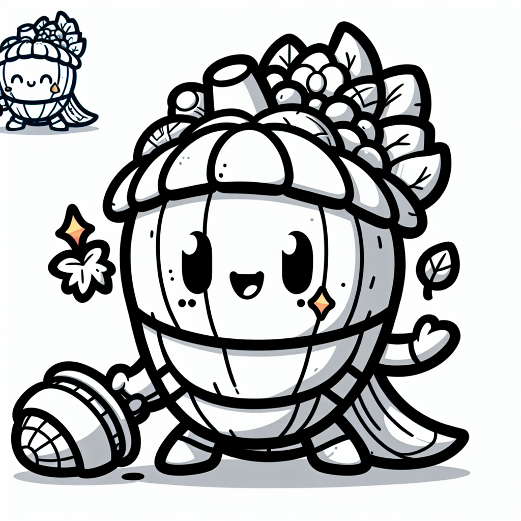 Coloring page of a cornucopia character, harvest helper sharing a meal
