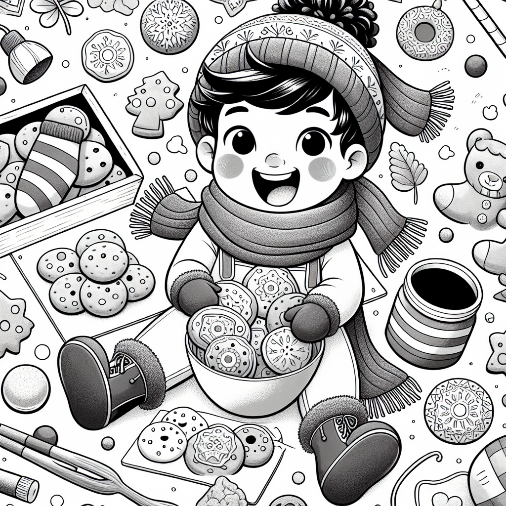 Page à colorier d'un enfant en vacances, fabricant de jouets faisant des biscuits 