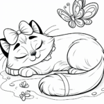 Page à colorier d’un chat siamois, dormeur paresseux chassant un papillon