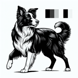 Coloring page of a Border Collie dog, energetic pup posing for a photo