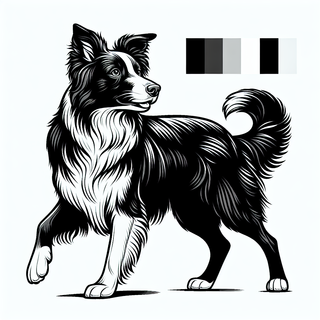 Coloring page of a Border Collie dog, energetic pup posing for a photo