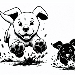 Coloring page of a Labrador Retriever dog, energetic pup running in a park