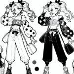 Coloring page of a manga character, fashionista waving to fans